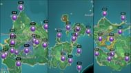 Amethyst Lump scattered all over Inazuma (Image via Genshin Impact Interactive map)